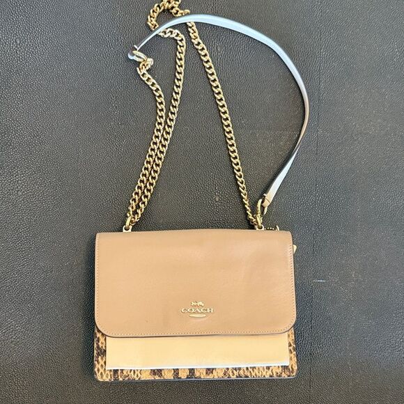 Coach Klare Blush Tan and Snakeskin Leather Crossbody Bag with chain - Picture 2 of 15